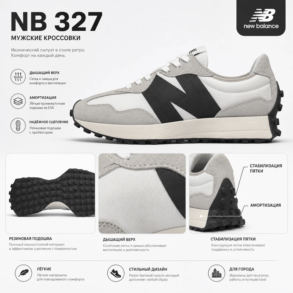 New Balance 327 «Grey Black» — фото 2